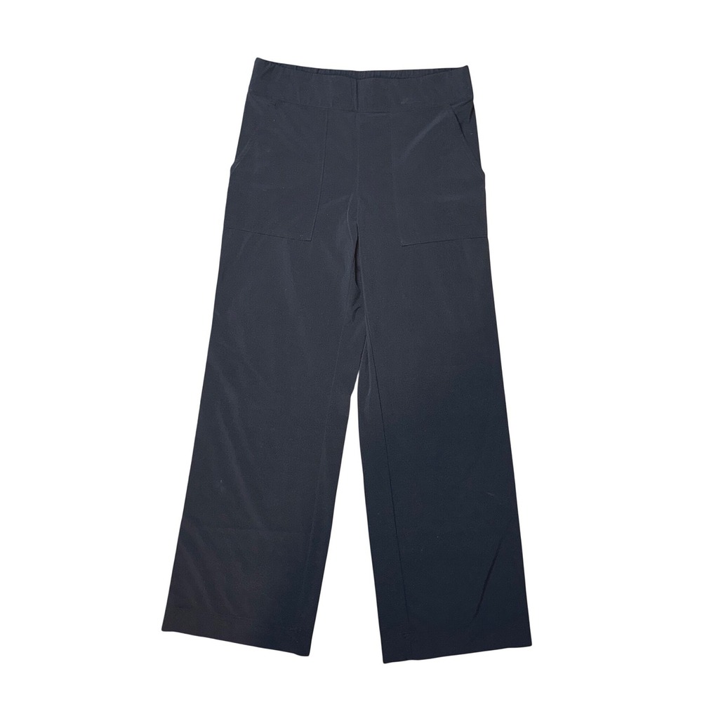 Athleta Womens Black Wide Leg Stretch Travel Pants Size 8 High Rise Pockets